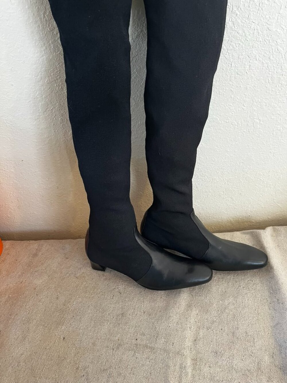 Robert Clergerie Woman's Leather/ Black Stretch Knee Hight Boots Sz 7.5